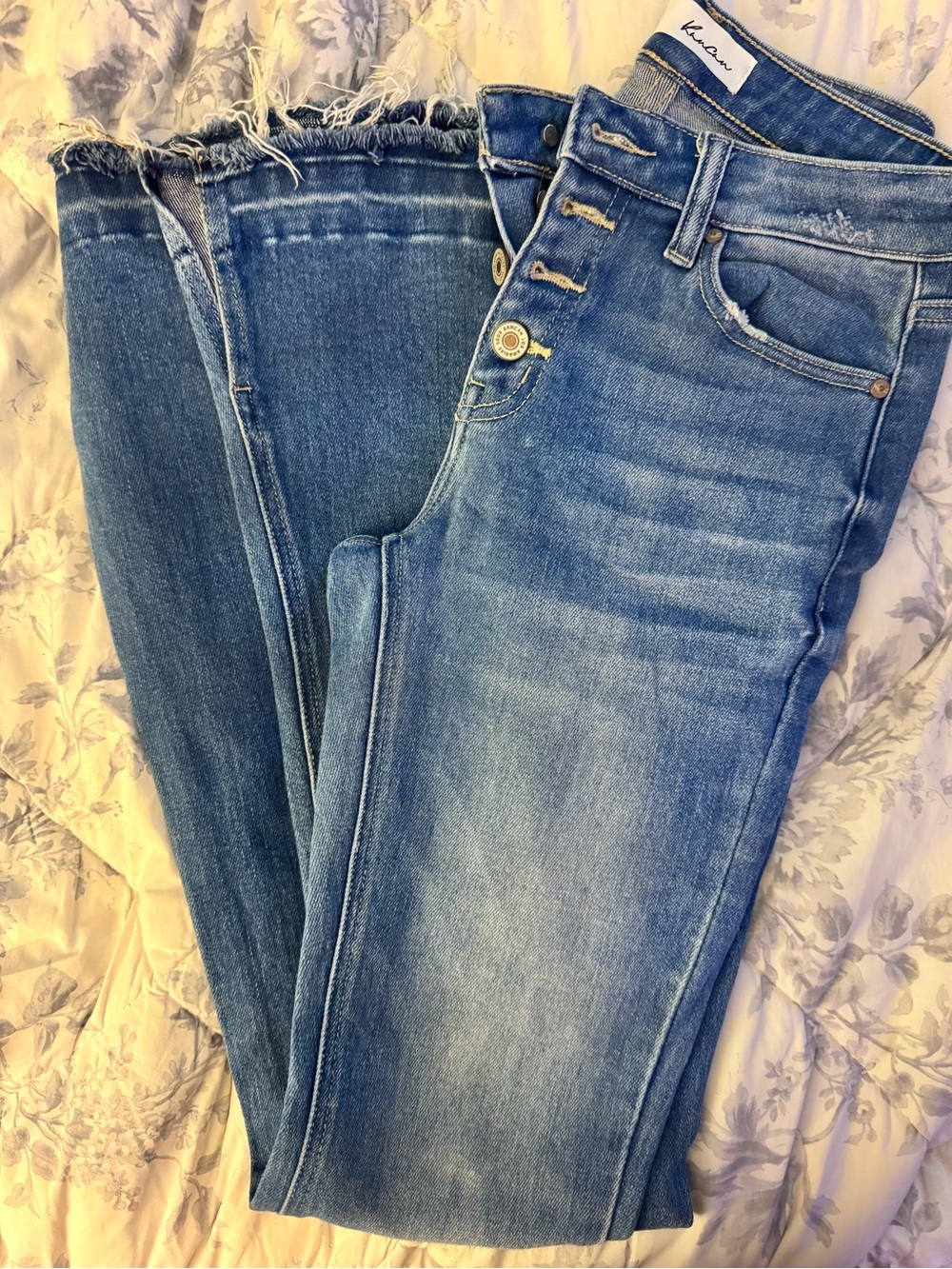 KanCan Light Blue Flare Jeans with Frayed Hem